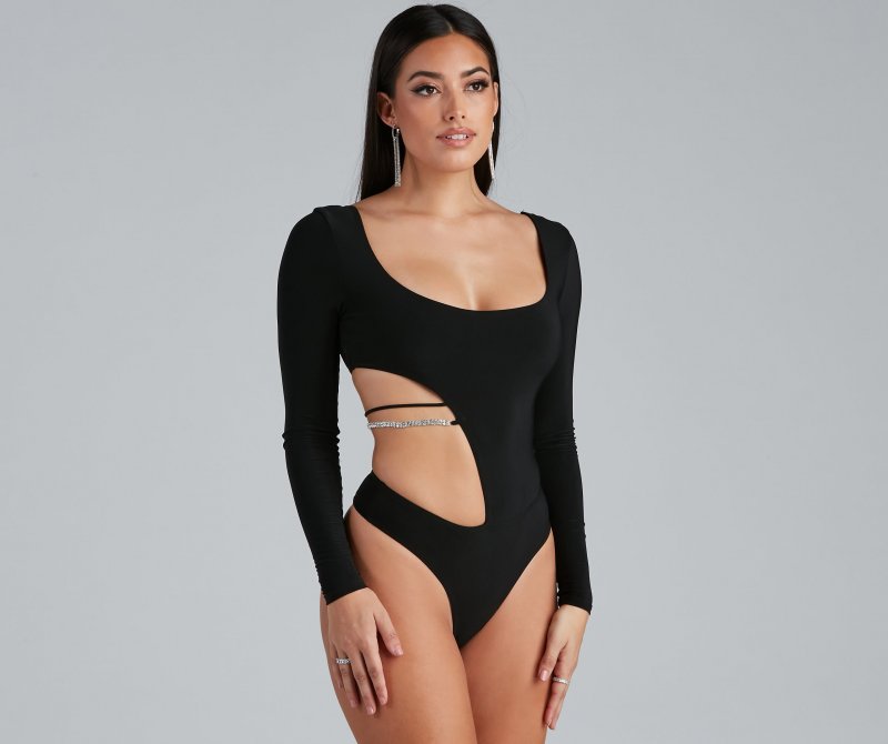 TableClothsUs Miss Millionaire Rhinestone Cutout Bodysuit