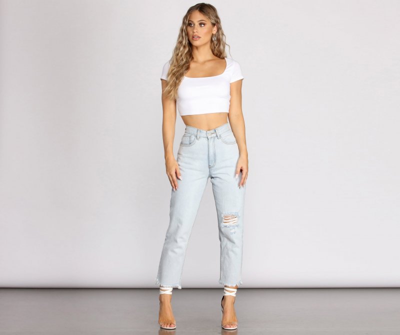 TableClothsUs Simple Lace Back Knit Crop Top