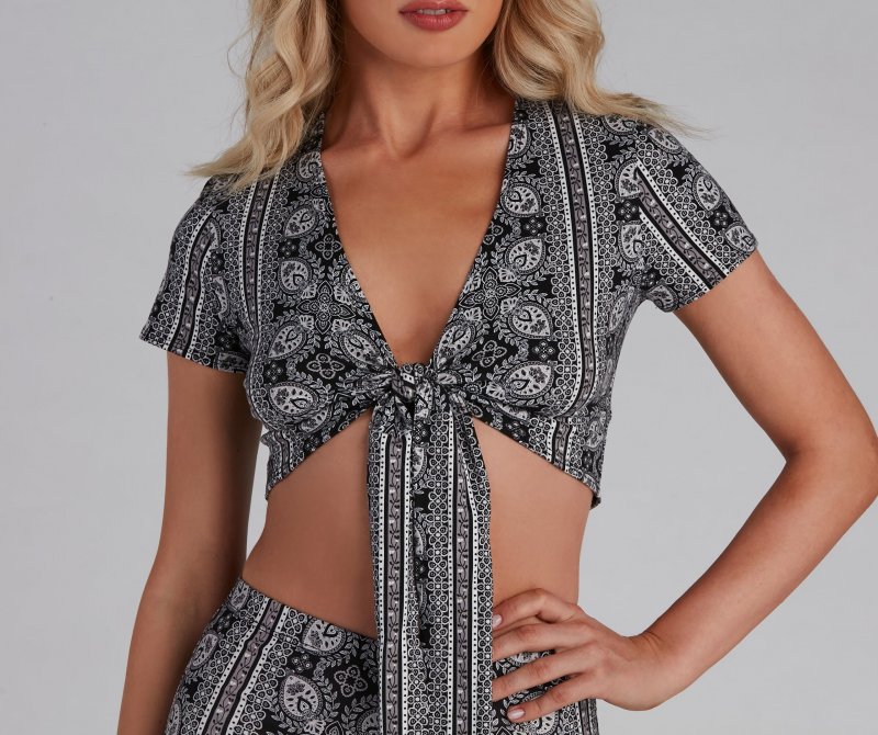 TableClothsUs Boho Bae Tie-Front Crop Top