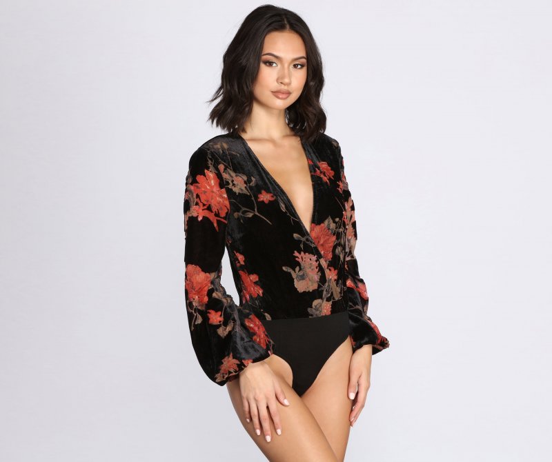 TableClothsUs Beloved Velvet Floral Burnout Bodysuit