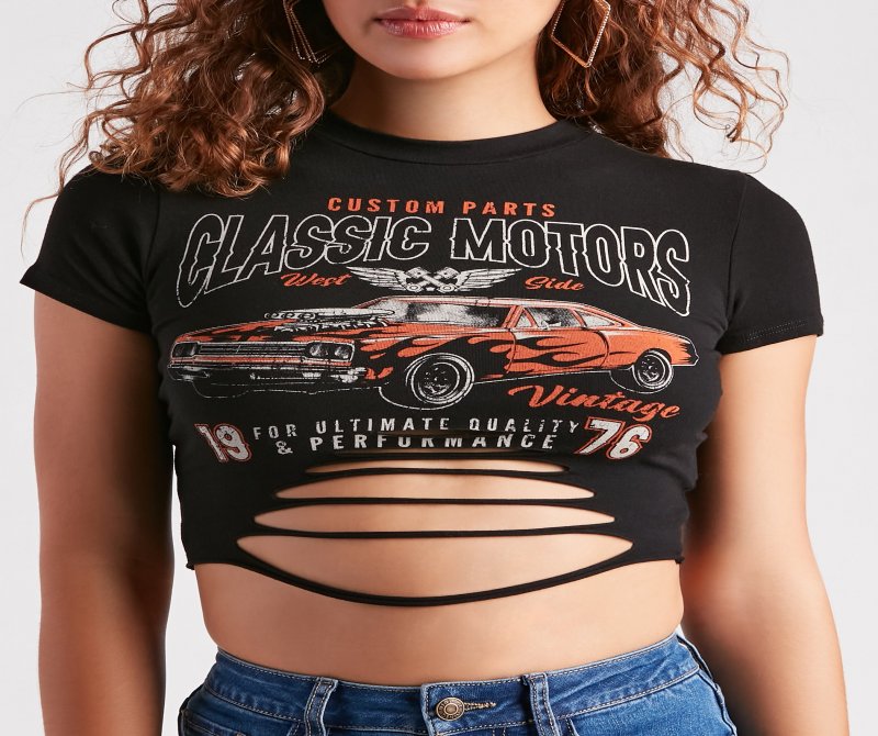 TableClothsUs Start Your Engines Slash Graphic Crop Tee