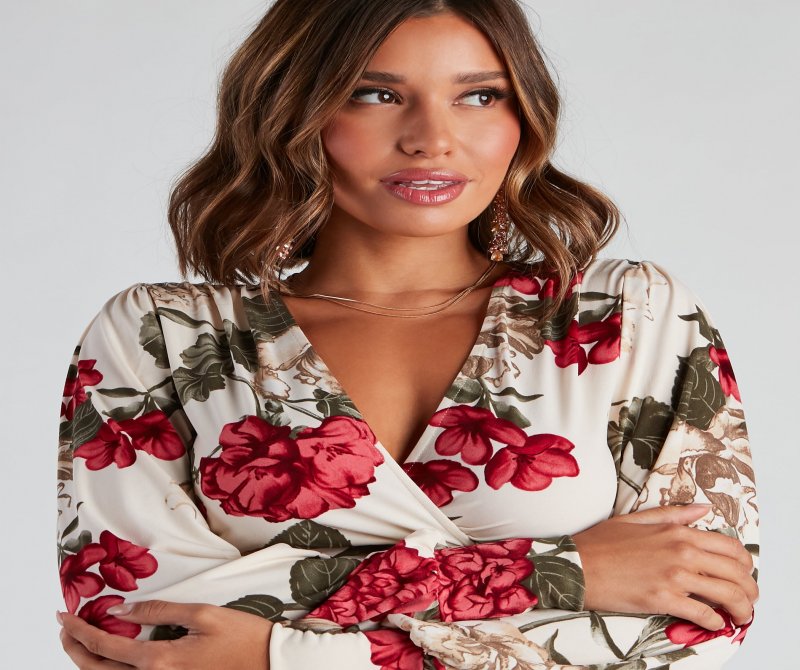 TableClothsUs Fall Blooms Floral Surplice Top