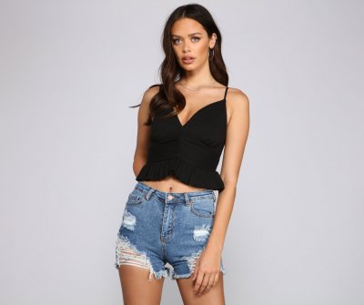 TableClothsUs Flirty Flair Ruffled Crop Top