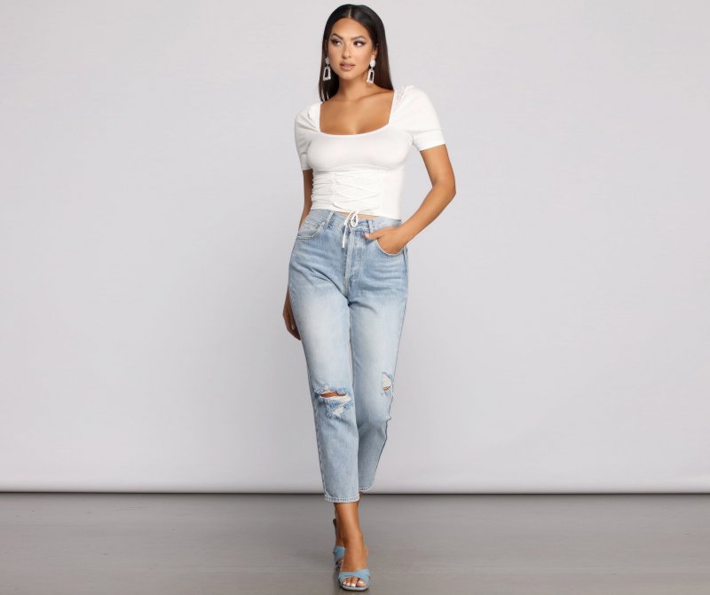 TableClothsUs Brushed Knit Corset Waist Top