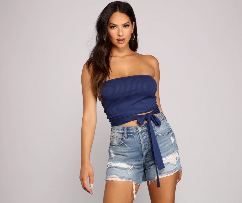 TableClothsUs Tied To Basics Ribbed Knit Crop Top