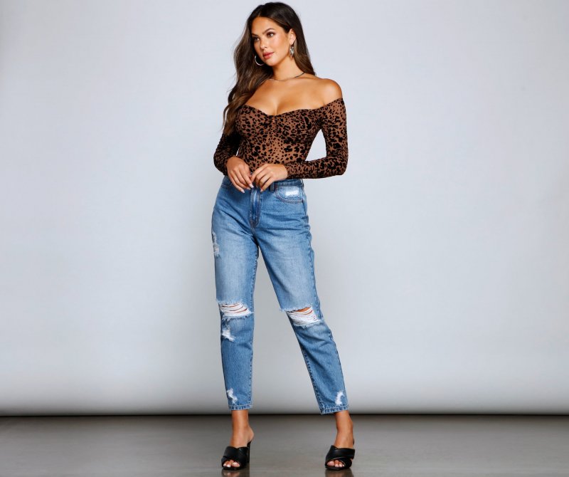 TableClothsUs Flocked Velvet Leopard Print Bodysuit