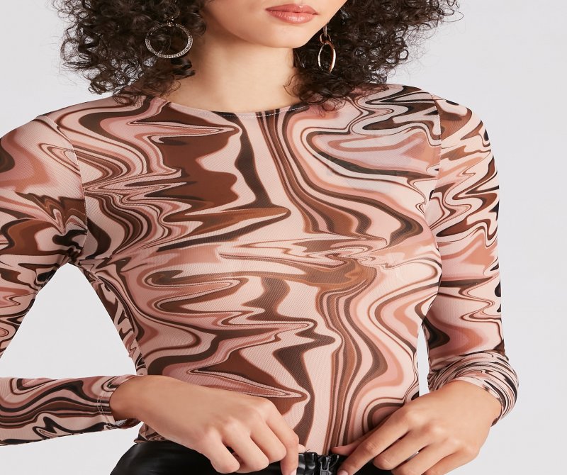 TableClothsUs All About The 70s Mesh Print Bodysuit