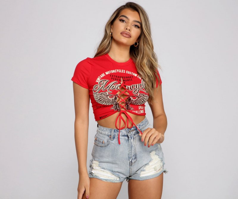 TableClothsUs Such A Babe Lace-Up Graphic Tee