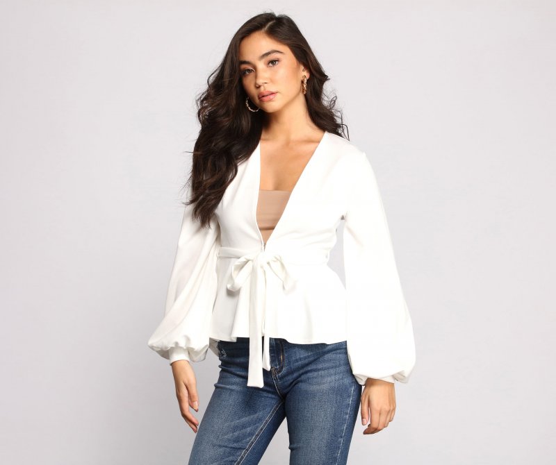 TableClothsUs Pretty And Poised Peplum Belted Top