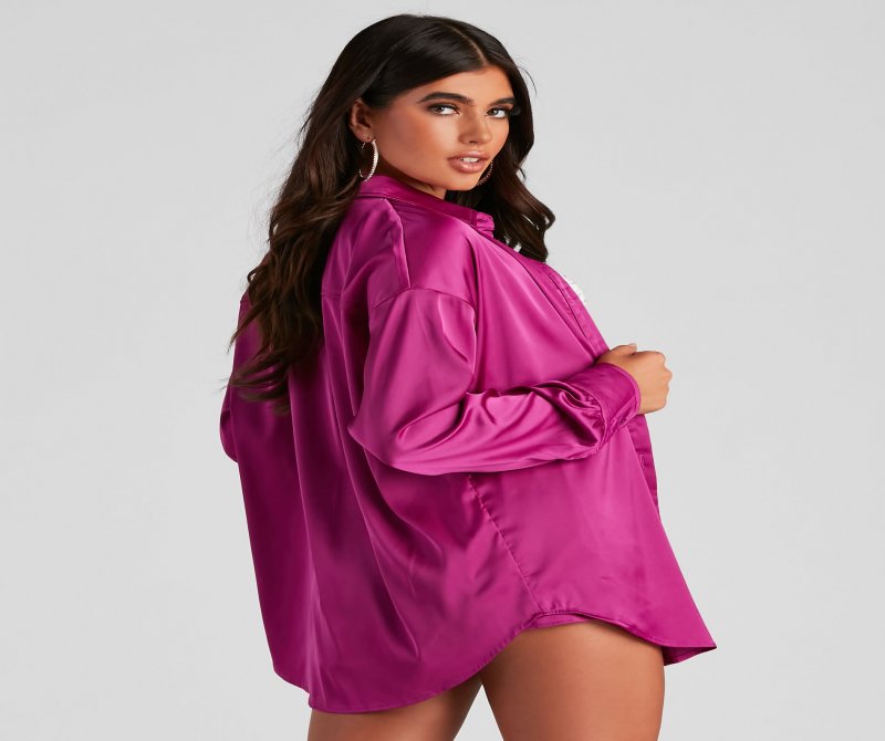 TableClothsUs Stylishly Sleek Satin Button Down Top