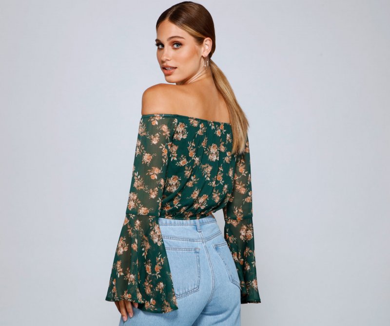 TableClothsUs Floral Passion Off The Shoulder Chiffon Top