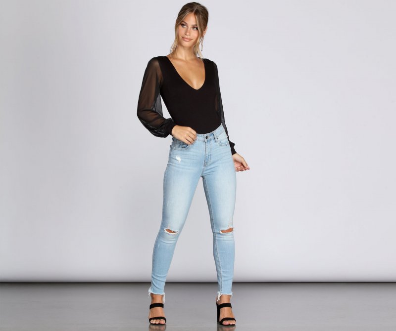 TableClothsUs Sheer Bet Long-Sleeve Bodysuit