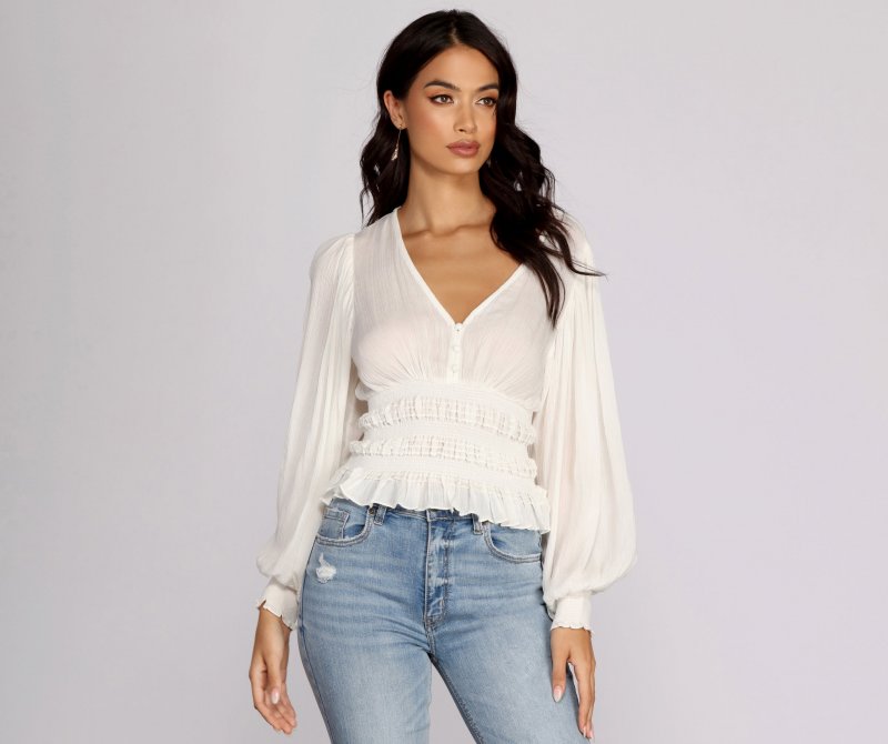 TableClothsUs Vacay Now Smocked Waist Blouse