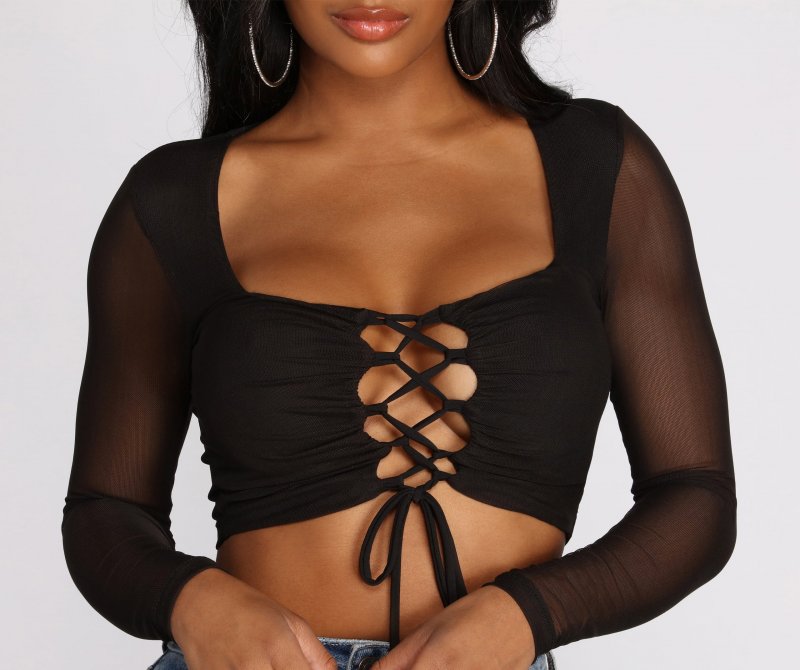 TableClothsUs Lace Up Mesh Crop Top