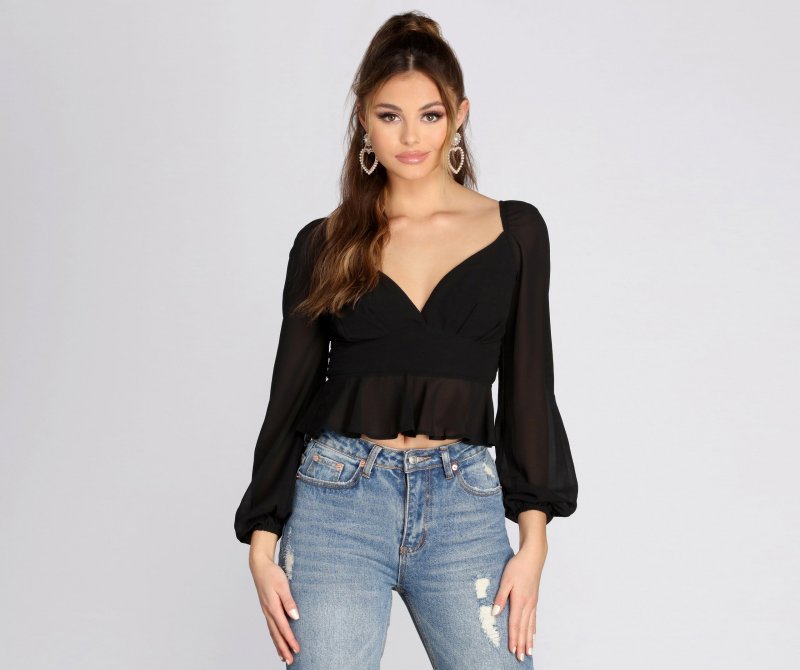 TableClothsUs Wrap Front Peplum Chiffon Blouse