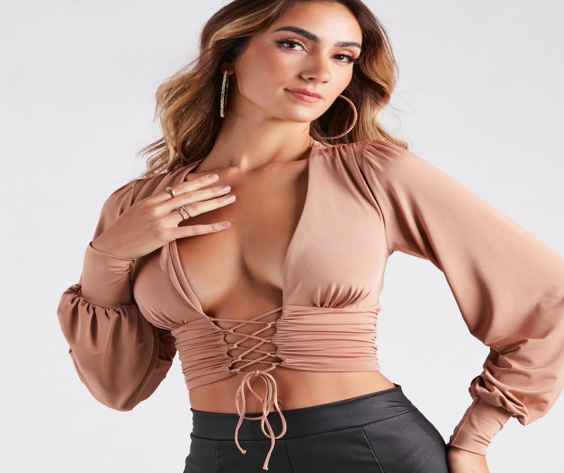 TableClothsUs Fierce And Flawless Plunging Lace-Up Crop Top