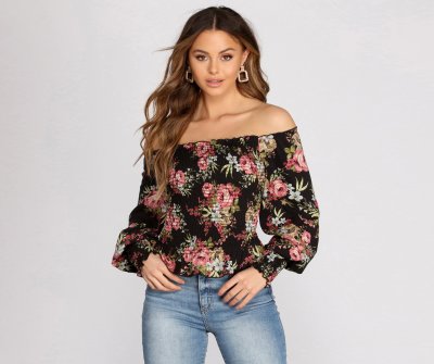 TableClothsUs Floral Focus Off The Shoulder Top