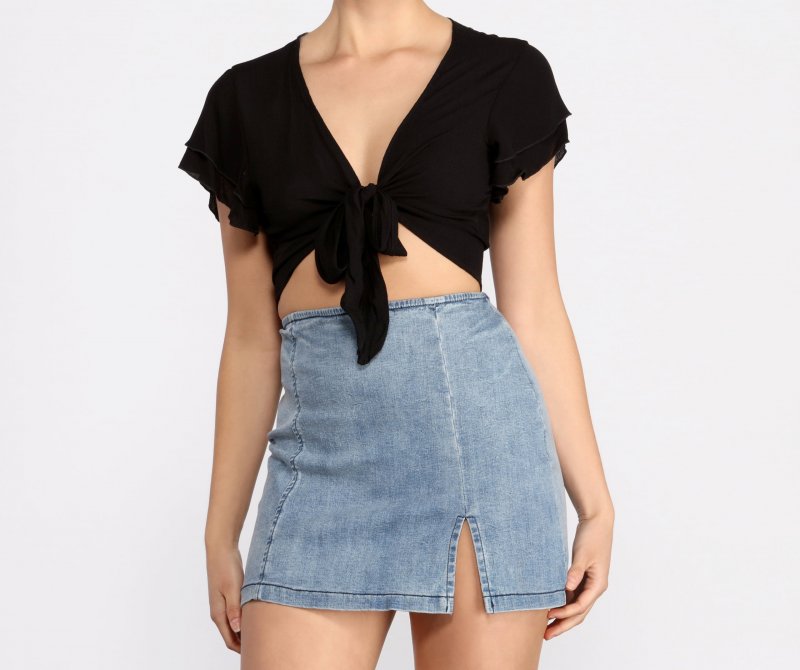 TableClothsUs Tied Down Flutter Sleeve Tie Front Top