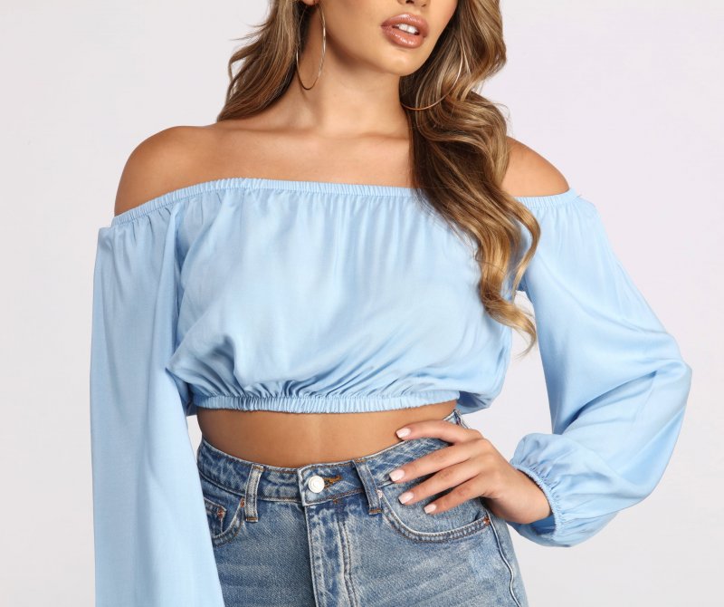 TableClothsUs Off The Shoulder Long Sleeve Crop Top