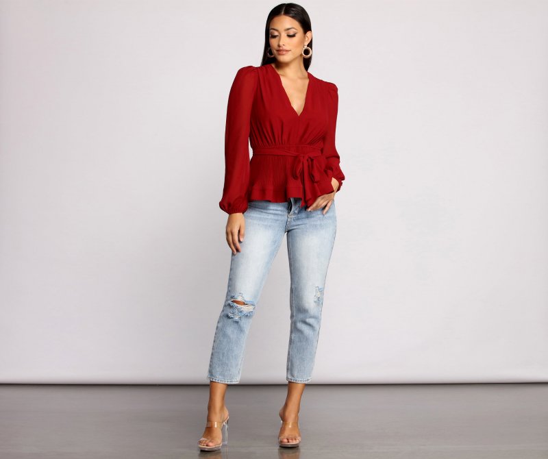 TableClothsUs Tie Front Chiffon Peplum Top