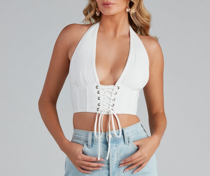 TableClothsUs Lovin' It Lattice Linen Halter Top