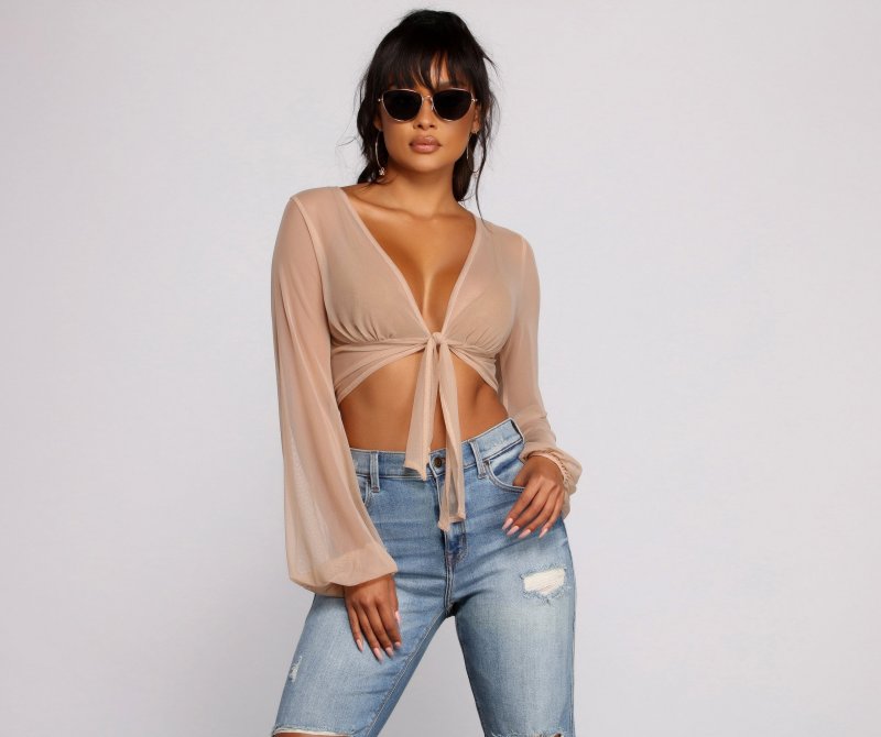 TableClothsUs She's A Stunner Mesh Tie Front Top