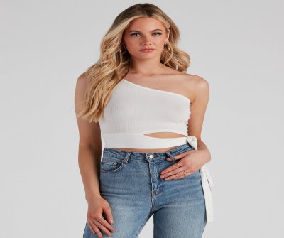 TableClothsUs One Shoulder Tie Waist Crop Top