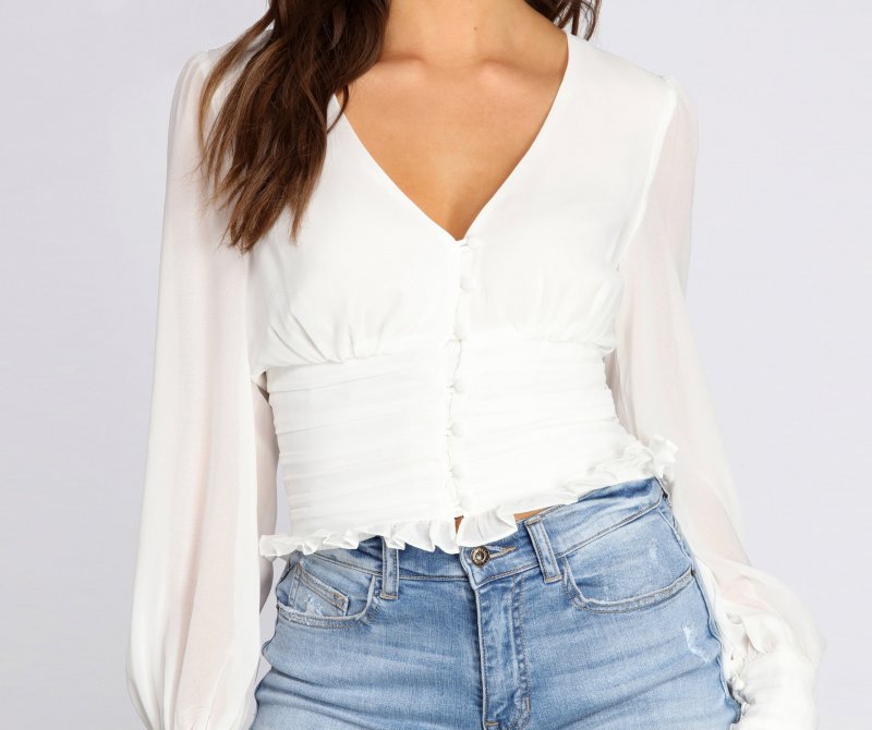 TableClothsUs Chiffon Ruched Waist Cropped Blouse