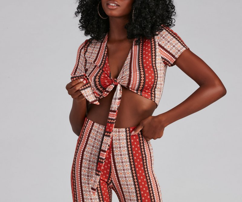 TableClothsUs Stylish Tribe Tie-Front Crop Top