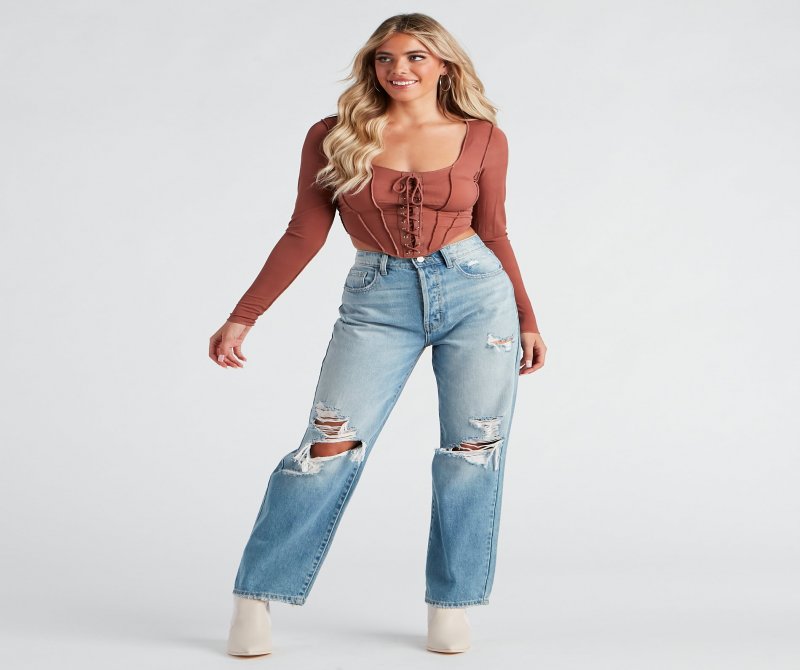 TableClothsUs Casually Chic Long Sleeve Corset Top