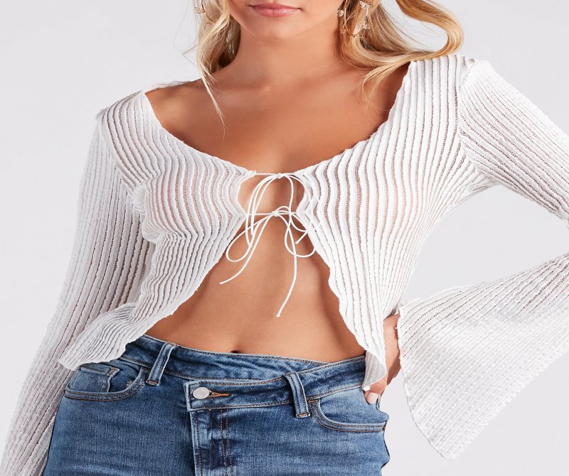 TableClothsUs Beachy Vibes Bell Sleeve Tie-Front Top