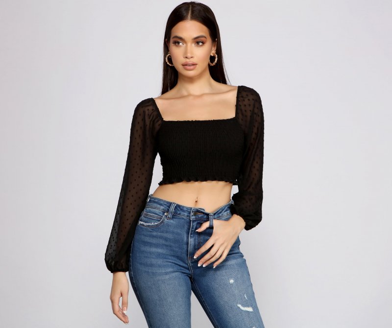 TableClothsUs Dotted Darling Smocked Crop Top