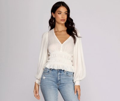 TableClothsUs Vacay Now Smocked Waist Blouse