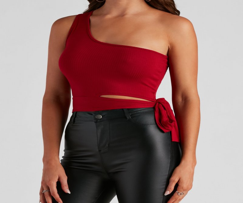 TableClothsUs One Shoulder Tie Waist Crop Top