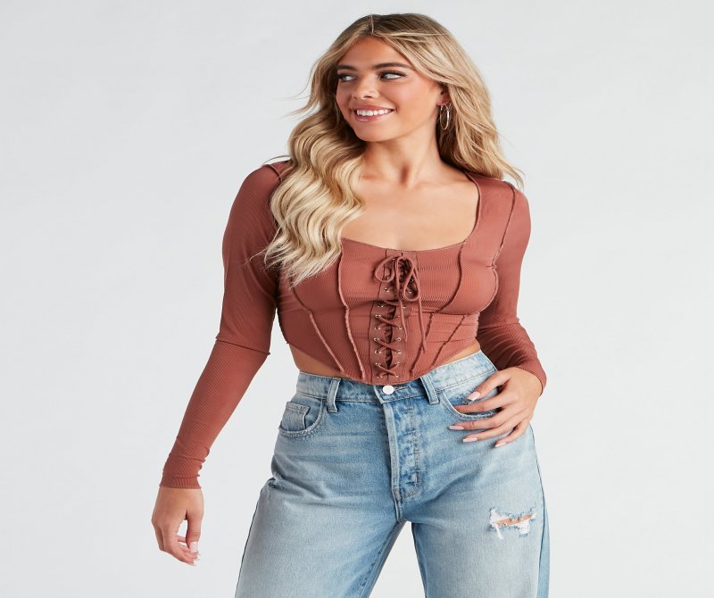 TableClothsUs Casually Chic Long Sleeve Corset Top