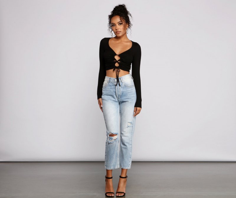 TableClothsUs Trendy Twist Front Brushed Knit Crop Top