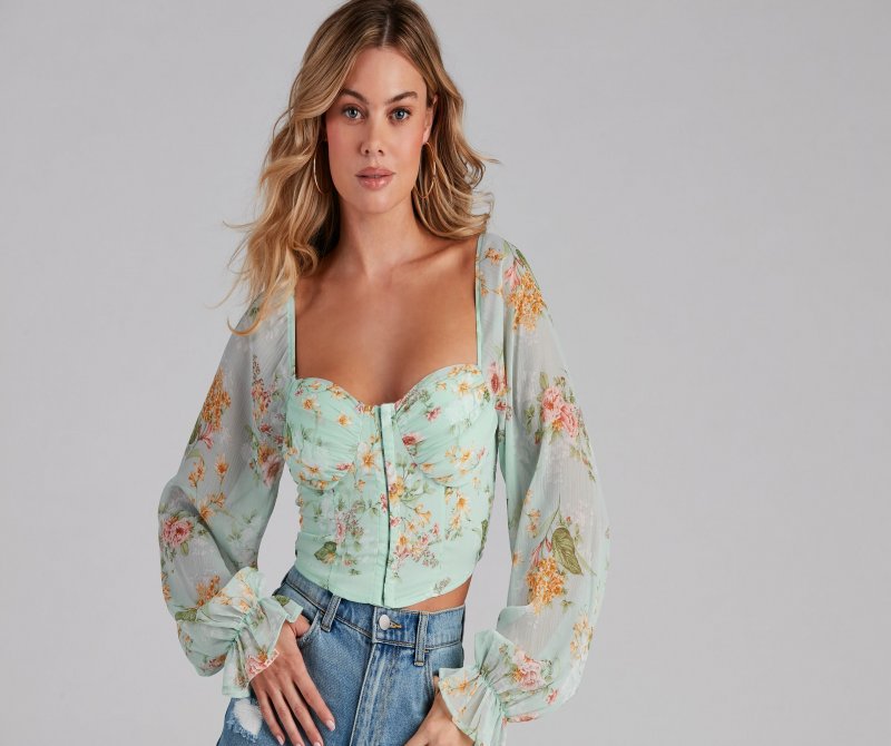 TableClothsUs Gorgeous Florals Chiffon Corset Top