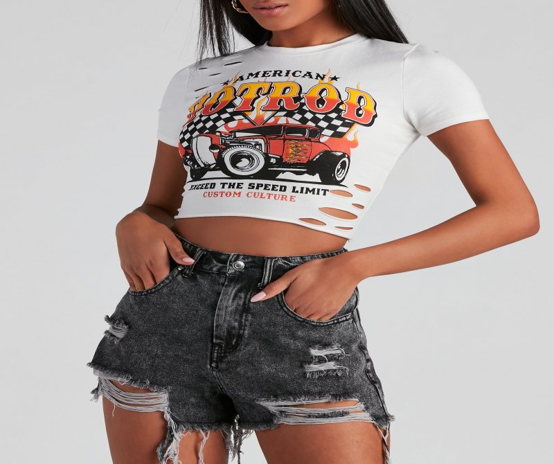 TableClothsUs Destructed Hotrod Graphic Cropped Tee