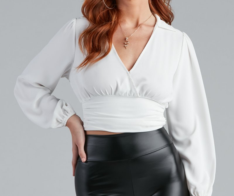 TableClothsUs High Collar Crepe Surplice Blouse