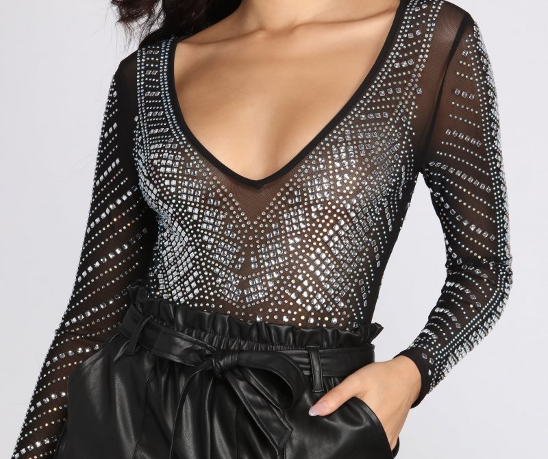 TableClothsUs Number One Crush Rhinestone Mesh Bodysuit