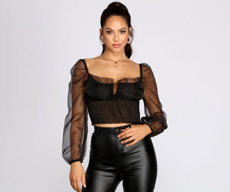 TableClothsUs Sheer And Stylish Smocked Crop Top