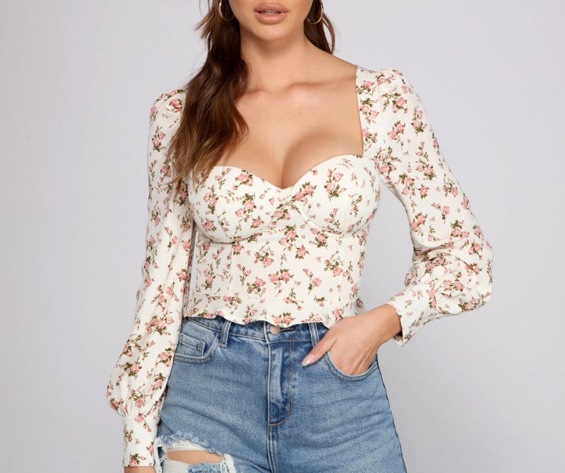 TableClothsUs Sweet And Flirty Floral Puff Sleeve Blouse