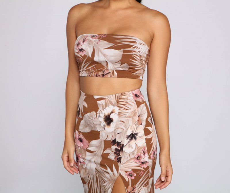 TableClothsUs Tropical Palm Leaf Tube Top