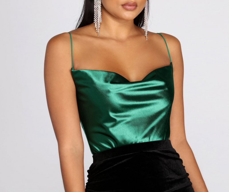 TableClothsUs Satin Cowl Neck Bodysuit