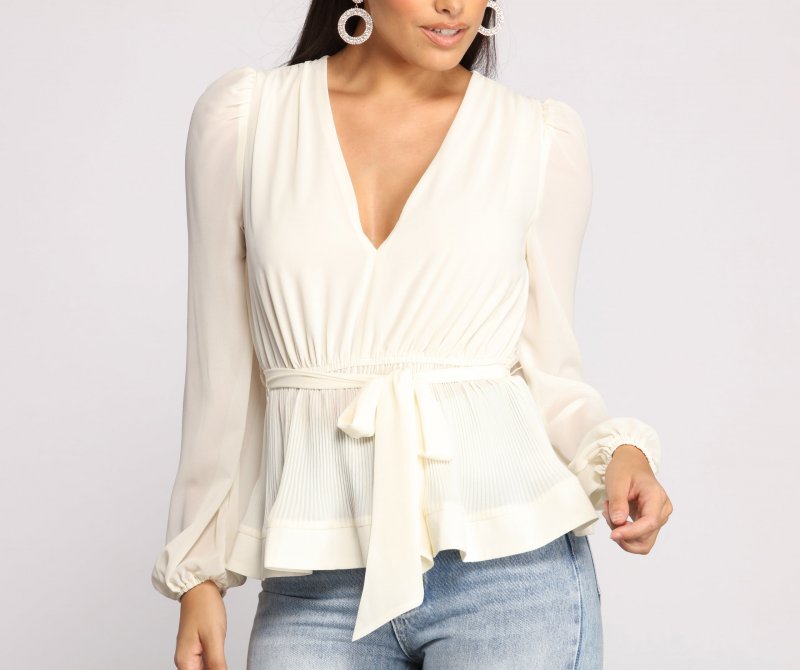 TableClothsUs Tie Front Chiffon Peplum Top