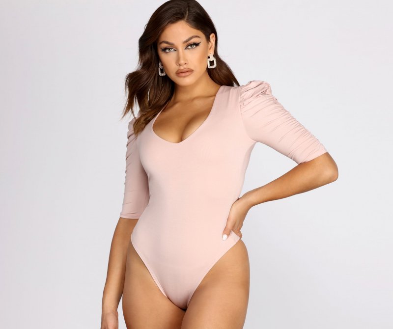 TableClothsUs Ruched Puff Shoulder Bodysuit