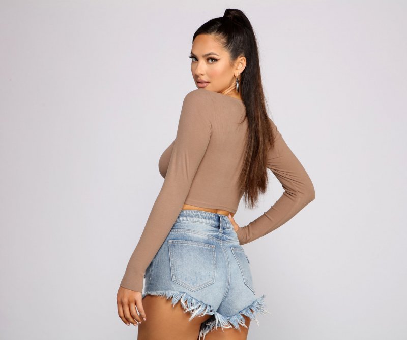 TableClothsUs Trendy Twist Front Brushed Knit Crop Top