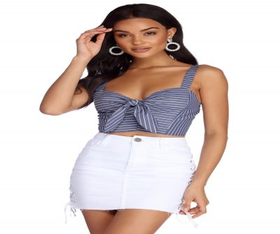 TableClothsUs Tied In Pinstripes Crop Top