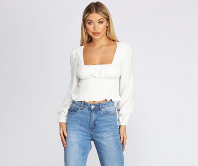 TableClothsUs Smocked Waist Cropped Blouse