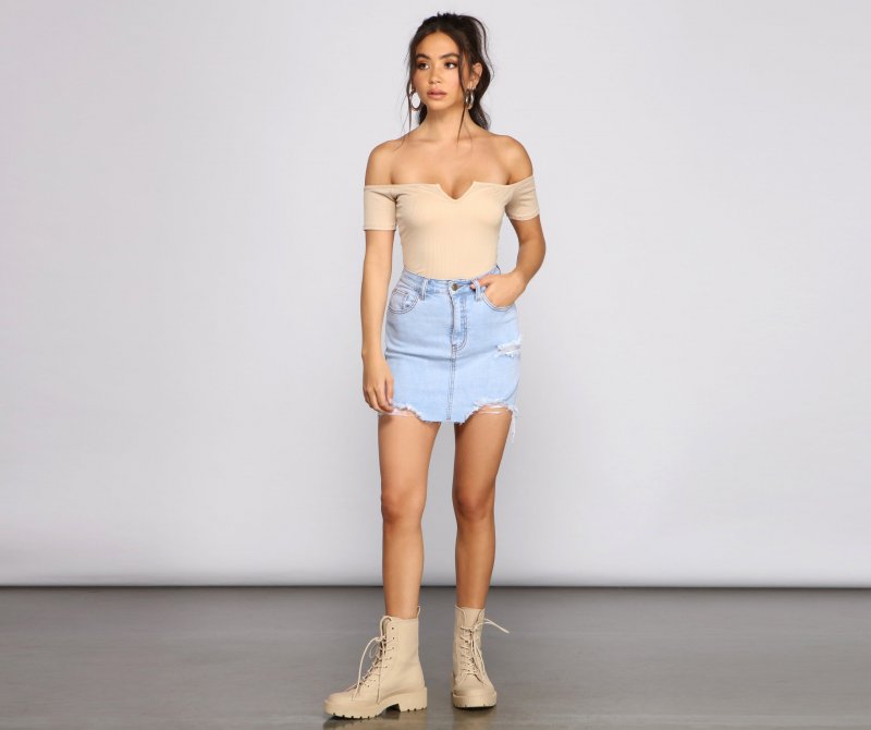 TableClothsUs Off The Shoulder Ribbed Bodysuit